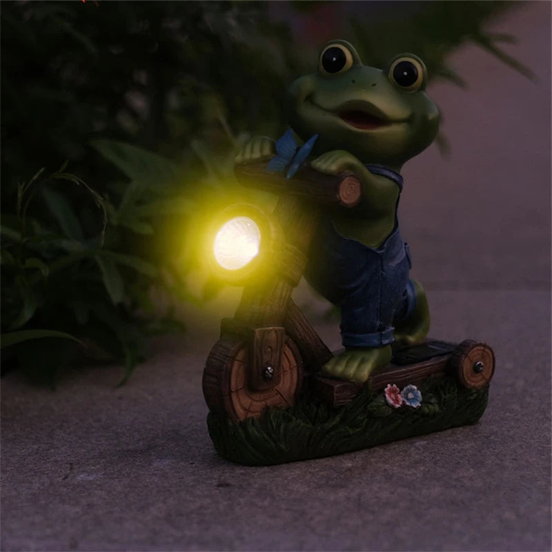 Mini Frog Sculpture Kawaii Solar Outdoor Atmosphere Light Lovely Resin Ornament Creative Garden Decor Aesthetics Home Decor