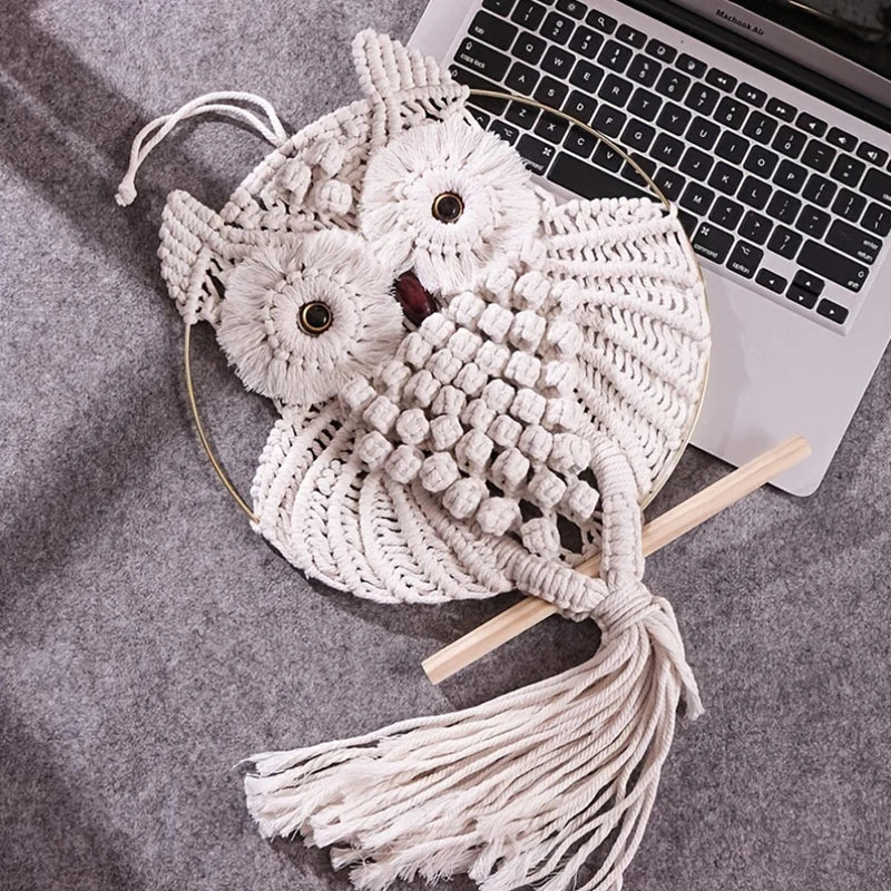 Woven Owl Macrame Room Decor Handmade Boho Hanging Home Decorations Children&