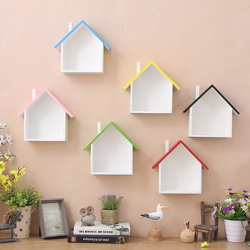 Wall Decoration Log Cabin Shop Colorful Small House Decoration Wall Hanging Shelving Kids Room Shelf Decorative