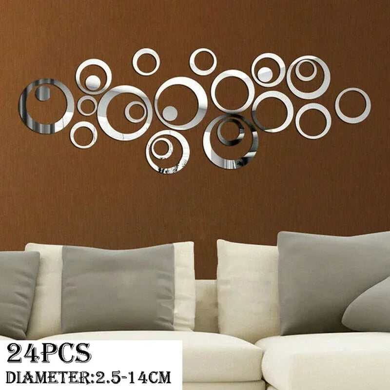 3D Circular Mirror Wall Sticker Self-Adhesive Acrylic Mirror Decals DIY Office Living Room Bedroom Decoration Art Wall Stickers