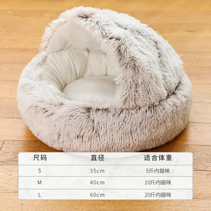 Winter Long Plush Pet Cat Bed round Cat Cushion Cat House 2 in 1 Warm Cat Basket Cat Sleep Bag Cat Nest Kennel for Small Dog Cat