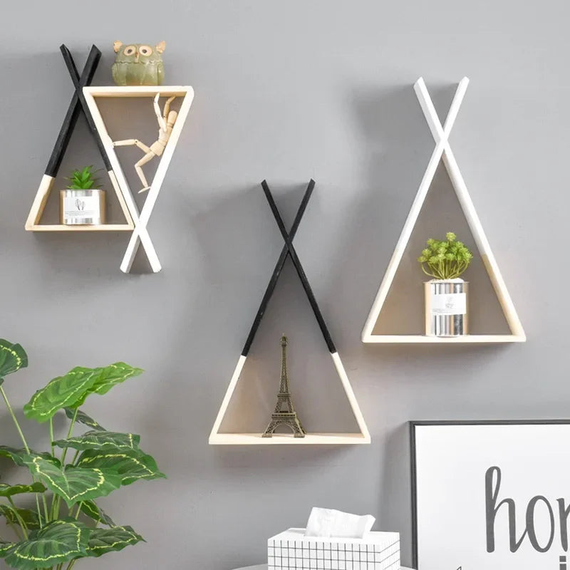 Wall Decorative Shelves Triangle Wooden Shelf Kids Room Decor Living Room Wall Decor Crafts Storage Holder