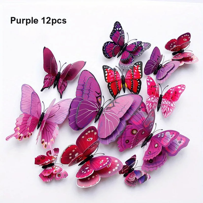 12Pcs 3D Double Layer Butterflies Wall Stickers Living Room Decor Wedding Kids Room Decoration DIY Wall Art Magnet Stickers