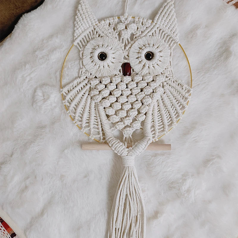 Woven Owl Macrame Room Decor Handmade Boho Hanging Home Decorations Children&