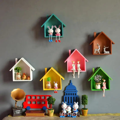 Wall Decoration Log Cabin Shop Colorful Small House Decoration Wall Hanging Shelving Kids Room Shelf Decorative