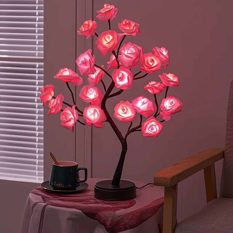 RGB Rose Flower Tree Lights 24LED USB Battery Table Lamp Fairy Night Light Home Party Christmas Wedding Bedroom Decoration Gift