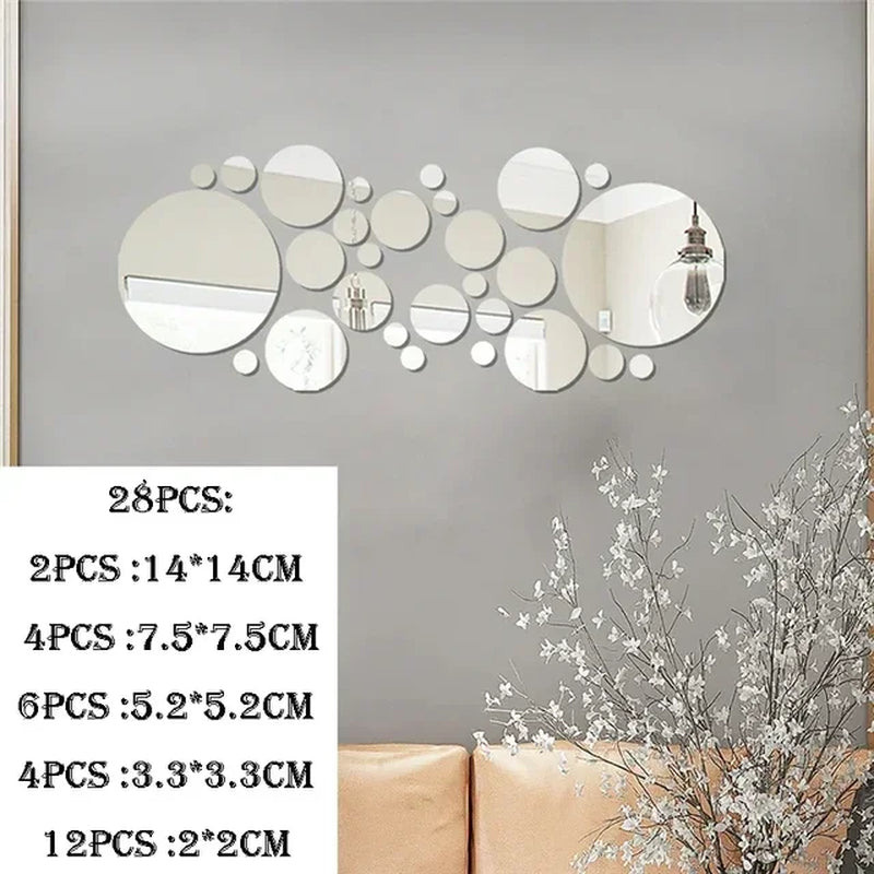 3D Circular Mirror Wall Sticker Self-Adhesive Acrylic Mirror Decals DIY Office Living Room Bedroom Decoration Art Wall Stickers