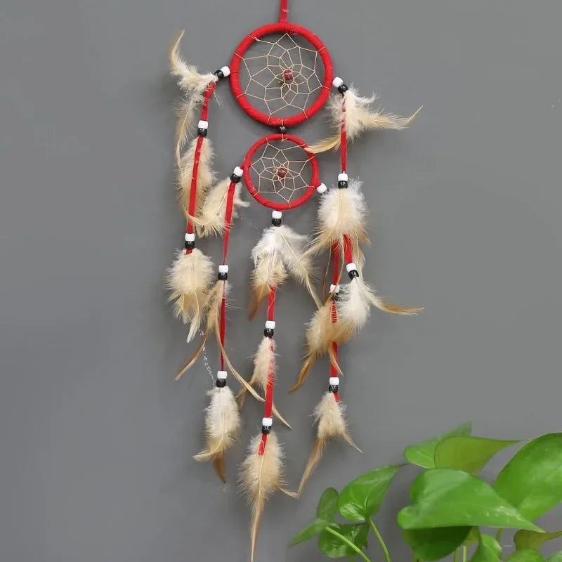 1 Pc Indian Dream Catcher with Brown Feathers - Wall Hanging Dream Catcher Bedroom Accessories - Wind Chime Dream Catcher